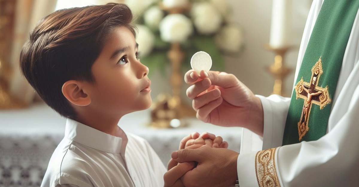 ai generated image of a boy taking communion