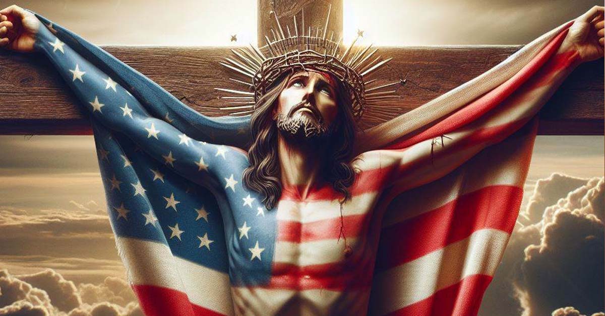 AI generated image of Jesus and an American Flag